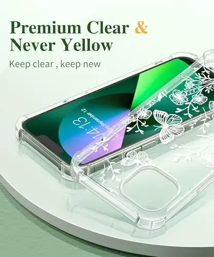 iPhone 13 için GVIEWIN Çiçekli Kılıf, Ekran Koruyucu ve Kamera Lensi Koruyucu ile, [Sararma Yapmaz] Kadınlar için Yumuşak Darbeye Dayanıklı Şeffaf Telefon Koruyucu Kılıf, Çiçek Desenli Tasarım 6.1