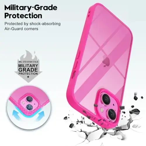 LoeoeL for iPhone 13 Case Clear, Transparent Hybrid 13 Phone Case [Hard Plastic & Soft Silicone Bumper] Acrylic Non Yellowing Thin Slim Protective Cover for Women, Neon Hot Pink - 9