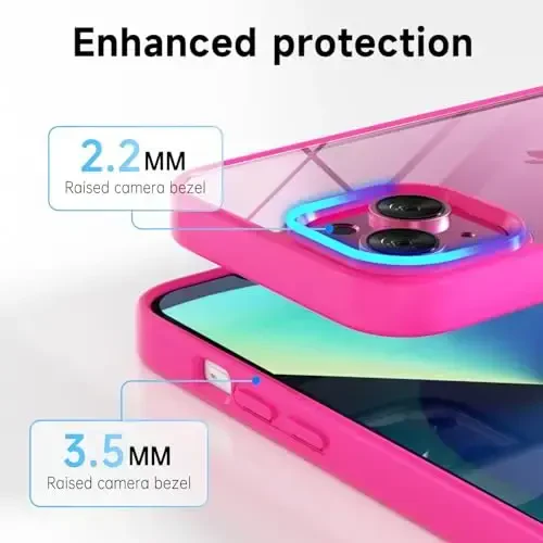 LoeoeL for iPhone 13 Case Clear, Transparent Hybrid 13 Phone Case [Hard Plastic & Soft Silicone Bumper] Acrylic Non Yellowing Thin Slim Protective Cover for Women, Neon Hot Pink - 6
