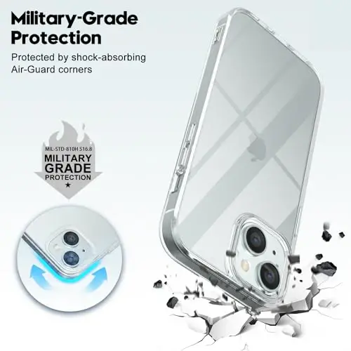 LoeoeL for iPhone 13 Case Clear, Transparent Hybrid 13 Phone Case [Hard Plastic & Soft Silicone Bumper] Acrylic Non Yellowing Thin Slim Protective Cover for Women, Crystal Clear - 6