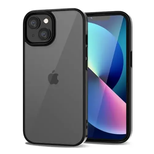 LoeoeL for iPhone 13 Case Clear, Transparent Hybrid 13 Phone Case [Hard Plastic & Soft Silicone Bumper] Acrylic Non Yellowing Thin Slim Protective Cover for Women, Black - 1