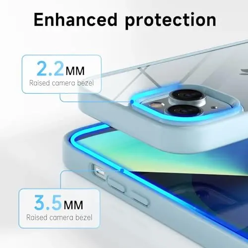 LoeoeL for iPhone 13 Case Clear, Transparent Hybrid 13 Phone Case [Hard Plastic & Soft Silicone Bumper] Acrylic Non Yellowing Thin Slim Protective Cover for Women, Light Blue - 5