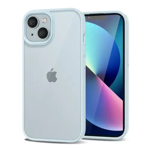 LoeoeL for iPhone 13 Case Clear, Transparent Hybrid 13 Phone Case [Hard Plastic & Soft Silicone Bumper] Acrylic Non Yellowing Thin Slim Protective Cover for Women, Light Blue - 1
