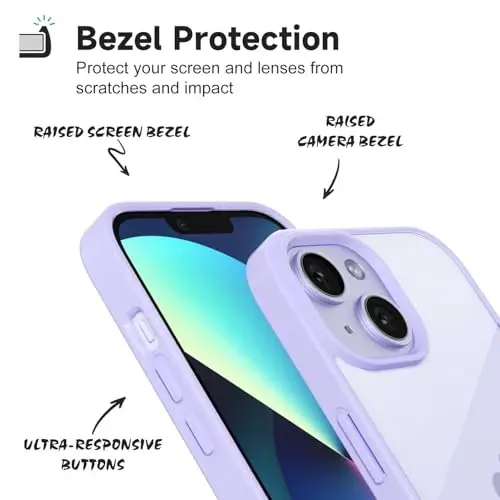 LoeoeL for iPhone 13 Case Clear, Transparent Hybrid 13 Phone Case [Hard Plastic & Soft Silicone Bumper] Acrylic Non Yellowing Thin Slim Protective Cover for Women, Purple Lavender - 4