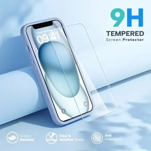 Miracase Designed for iPhone 13 Case, with Tempered Glass Screen Protector, [Soft Anti-Scratch Microfiber Lining], Shockproof Liquid Silicone Rubber Phone Case Cover for 13 6.1 inch, Clove Purple - 4