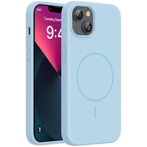Miracase Designed for iPhone 13 Case, with Tempered Glass Screen Protector, [Soft Anti-Scratch Microfiber Lining], Shockproof Liquid Silicone Rubber Phone Case Cover for 13 6.1 inch, Clove Purple 