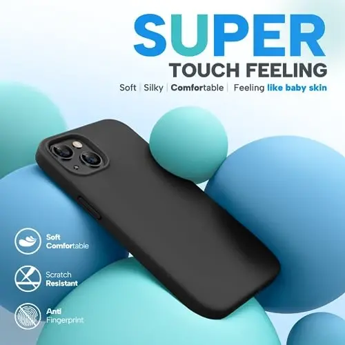 Miracase Designed for iPhone 13 Case, with Tempered Glass Screen Protector, [Soft Anti-Scratch Microfiber Lining], Shockproof Liquid Silicone Rubber Phone Cover Case for 13 6.1 inch, Black - 5