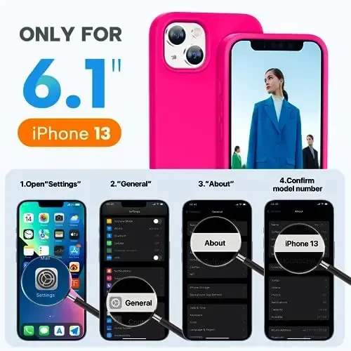 Miracase Designed for iPhone 13 Case, with Tempered Glass Screen Protector, [Soft Anti-Scratch Microfiber Lining], Shockproof Liquid Silicone Rubber Phone Cover Case for 13 6.1 inch, Hot Pink - 6