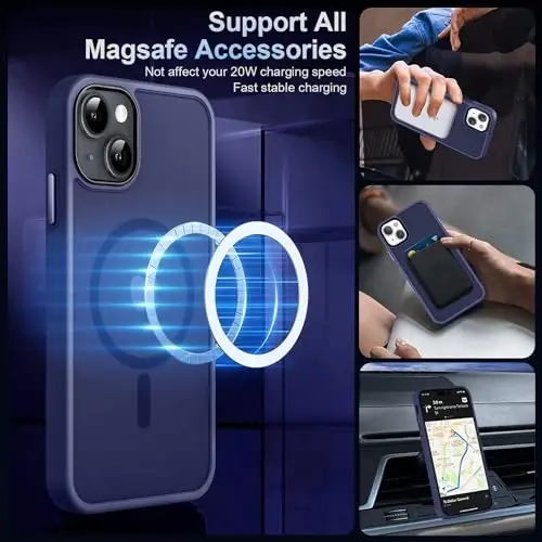 MOCCA Strong Magnetic for iPhone 13 Case, [Compatible with Magsafe][Screen Protector+Camera Lens Protector] Translucent Matte Back Slim Shockproof Case for iPhone 13 Phone Case 6.1