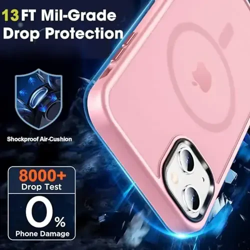 MOCCA Strong Magnetic for iPhone 13 Case, [Compatible with Magsafe][Screen Protector+Camera Lens Protector] Translucent Matte Back Slim Shockproof Case for iPhone 13 Phone Case 6.1