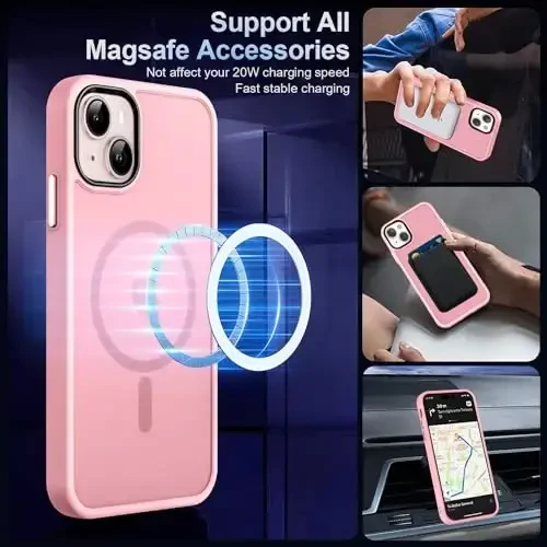 MOCCA Strong Magnetic for iPhone 13 Case, [Compatible with Magsafe][Screen Protector+Camera Lens Protector] Translucent Matte Back Slim Shockproof Case for iPhone 13 Phone Case 6.1