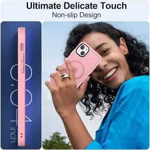 MOCCA Strong Magnetic for iPhone 13 Case, [Compatible with Magsafe][Screen Protector+Camera Lens Protector] Translucent Matte Back Slim Shockproof Case for iPhone 13 Phone Case 6.1