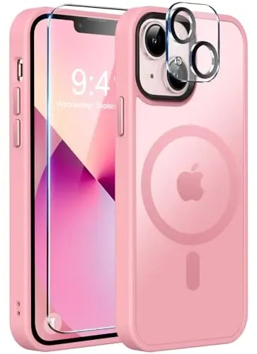 MOCCA Strong Magnetic for iPhone 13 Case, [Compatible with Magsafe][Screen Protector+Camera Lens Protector] Translucent Matte Back Slim Shockproof Case for iPhone 13 Phone Case 6.1