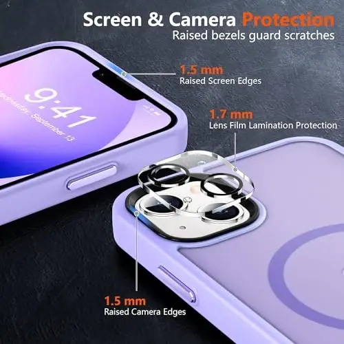 iPhone 13 için MOCCA Güçlü Manyetik Kılıf, [Magsafe Uyumlu][Ekran Koruyucu+Kamera Lensi Koruyucu] Yarı Saydam Mat Arka İnce Darbeye Dayanıklı iPhone 13 Telefon Kılıfı 6.1