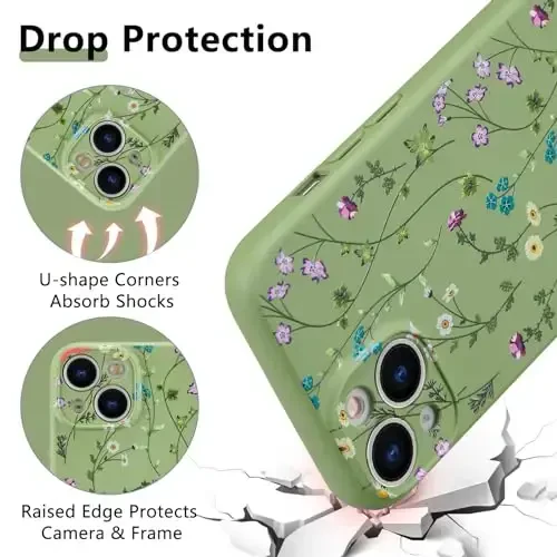 RALEAVO Floral Case for iPhone 13,Liquid Silicone Cover with Cute Flower Branch Pattern for Girls Women Slim Soft Rubber Protective Phone Case for iPhone 13 6.1