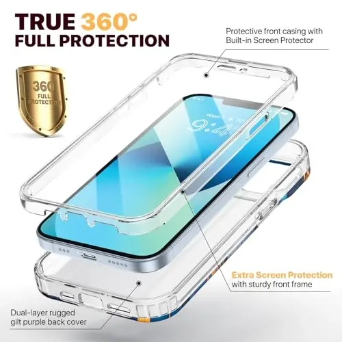 Diaclara Designed for iPhone 13 Case, Full Body Rugged with Built-in Touch Sensitive Anti-Scratch Screen Protector, Soft TPU Bumper Case for iPhone 13 6.1