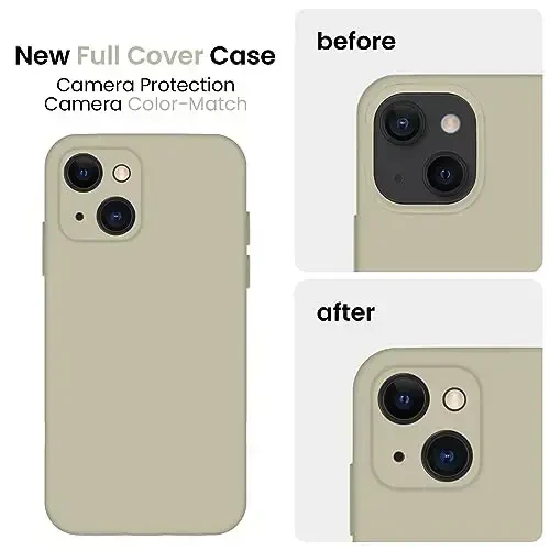 FireNova Designed for iPhone 13 Case, Silicone Upgraded [Camera Protection] Phone Case with [2 Screen Protectors], Soft Anti-Scratch Microfiber Lining Inside, 6.1 inch, Khaki - 3