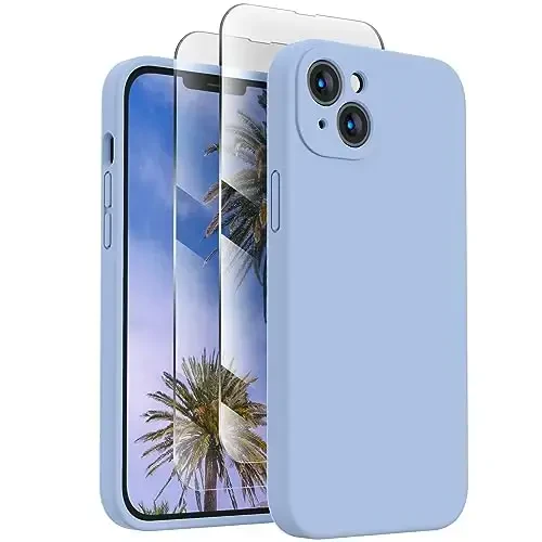 FireNova Designed for iPhone 13 Case, Silicone Upgraded [Camera Protection] Phone Case with [2 Screen Protectors], Soft Anti-Scratch Microfiber Lining Inside, 6.1 inch, Light Blue 