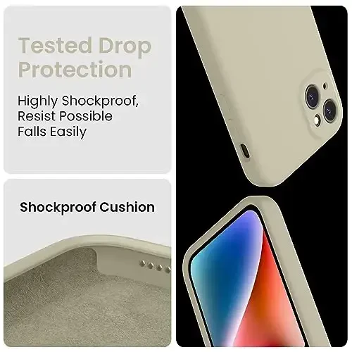 FireNova Designed for iPhone 13 Case, Silicone Upgraded [Camera Protection] Phone Case with [2 Screen Protectors], Soft Anti-Scratch Microfiber Lining Inside, 6.1 inch, Khaki - 4
