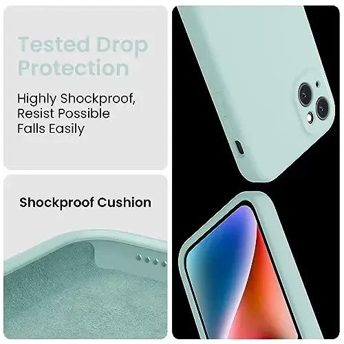 FireNova Designed for iPhone 13 Case, Silicone Upgraded [Camera Protection] Phone Case with [2 Screen Protectors], Soft Anti-Scratch Microfiber Lining Inside, 6.1 inch, Mint Green - 4