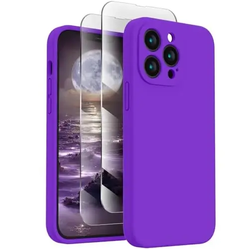 FireNova Designed for iPhone 13 Pro Case, Silicone Upgraded [Camera Protection] Phone Case, Soft Anti-Scratch Microfiber Lining Inside, 6.1 inch, Neon Purple 