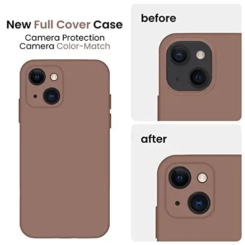 FireNova Designed for iPhone 13 Case, Silicone Upgraded [Camera Protection] Phone Case with [2 Screen Protectors], Soft Anti-Scratch Microfiber Lining Inside, 6.1 inch, Light Brown - 3