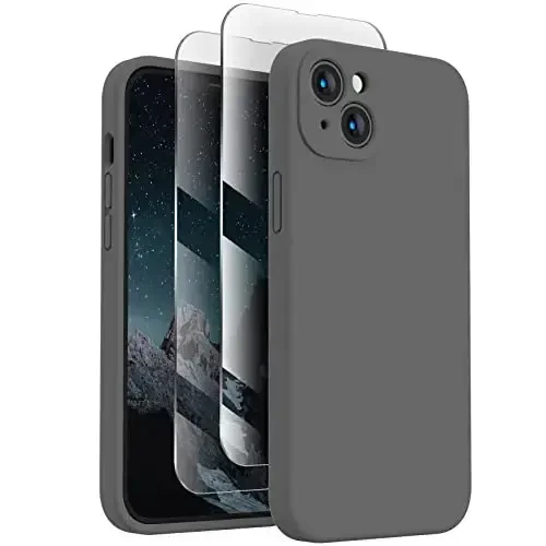 FireNova Designed for iPhone 13 Case, Silicone Upgraded [Camera Protection] Phone Case with [2 Screen Protectors], Soft Anti-Scratch Microfiber Lining Inside, 6.1 inch, Space Gray - FIRENOVA