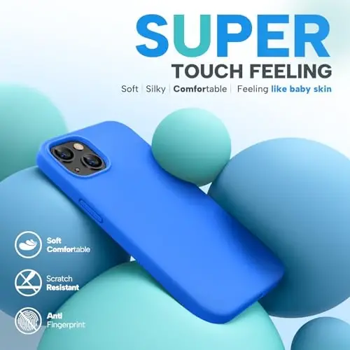 Miracase Designed for iPhone 13 Case, with Tempered Glass Screen Protector, [Soft Anti-Scratch Microfiber Lining], Shockproof Liquid Silicone Rubber Phone Case for 13 6.1 inch, Mediterranean Blue - 3