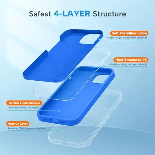 Miracase Designed for iPhone 13 Case, with Tempered Glass Screen Protector, [Soft Anti-Scratch Microfiber Lining], Shockproof Liquid Silicone Rubber Phone Case for 13 6.1 inch, Mediterranean Blue - 5