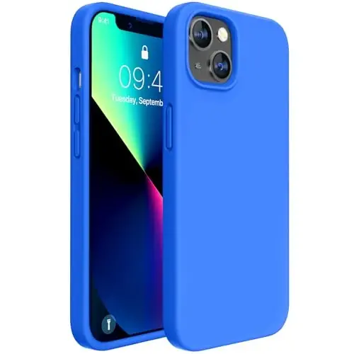 Miracase Designed for iPhone 13 Case, [Soft Anti-Scratch Microfiber Lining], Shockproof Liquid Silicone Rubber Phone Case for 13 6.1 inch, Mediterranean Blue 