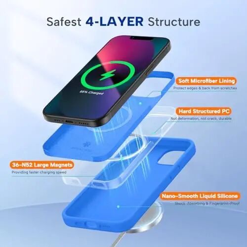 iPhone 13 için Tasarlanmış Miracase Kılıfı, Temperli Cam Ekran Koruyucu ile, [Yumuşak Çizilmez Mikrofiber Astar], 13 6.1 inç için Darbeye Dayanıklı Sıvı Silikon Kauçuk Telefon Kılıfı, Akdeniz Mavisi - 3