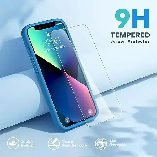 Miracase Designed for iPhone 13 Case, with Tempered Glass Screen Protector, [Soft Anti-Scratch Microfiber Lining], Shockproof Liquid Silicone Rubber Phone Case Cover for 13 6.1 inch, Capri Blue - 4