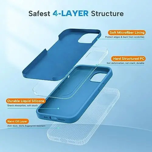 Miracase Designed for iPhone 13 Case, with Tempered Glass Screen Protector, [Soft Anti-Scratch Microfiber Lining], Shockproof Liquid Silicone Rubber Phone Case Cover for 13 6.1 inch, Capri Blue - 3