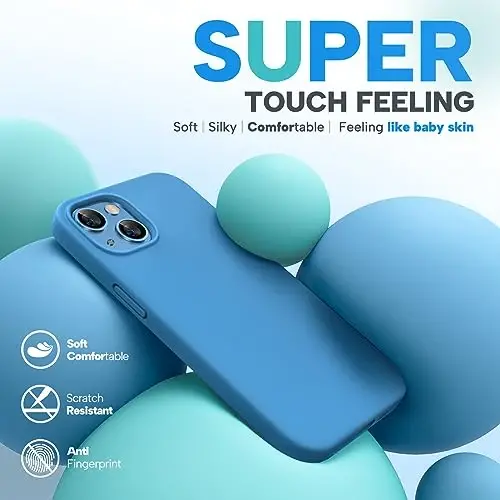 Miracase Designed for iPhone 13 Case, with Tempered Glass Screen Protector, [Soft Anti-Scratch Microfiber Lining], Shockproof Liquid Silicone Rubber Phone Case Cover for 13 6.1 inch, Capri Blue - 2