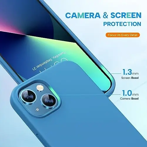 Miracase Designed for iPhone 13 Case, with Tempered Glass Screen Protector, [Soft Anti-Scratch Microfiber Lining], Shockproof Liquid Silicone Rubber Phone Case Cover for 13 6.1 inch, Capri Blue - 4