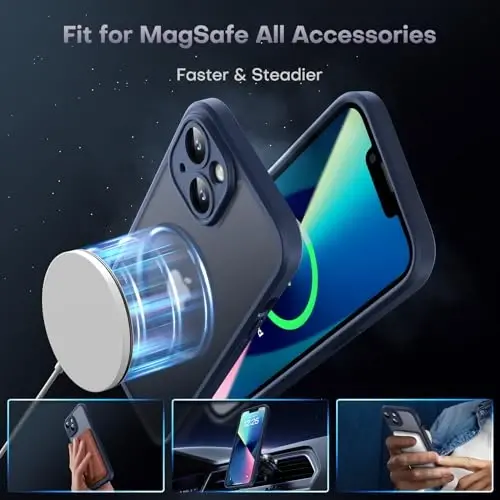 TOCOL Magnetic for iPhone 13 Case, Upgraded Full Camera Protection, Compatible with Magsafe, Drop Protection, Translucent Matte Back Bumper Phone Cover 6.1-Inch (Dark Blue) - 3