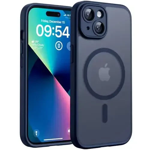 TOCOL Magnetic for iPhone 13 Case, Upgraded Full Camera Protection, Compatible with Magsafe, Drop Protection, Translucent Matte Back Bumper Phone Cover 6.1-Inch (Dark Blue) 