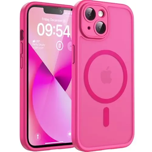 iPhone 13 için TOCOL Mıknatıslı Kılıf, Geliştirilmiş Tam Kamera Koruması, Magsafe Uyumlu, Düşme Koruması, Yarı Saydam Mat Arka Tamponlu Telefon Kapağı 6.1 inç (Hot Pink) 
