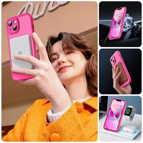 TOCOL Magnetic for iPhone 13 Case, Upgraded Full Camera Protection, Compatible with Magsafe, Drop Protection, Translucent Matte Back Bumper Phone Cover 6.1-Inch (Hot Pink) - 12