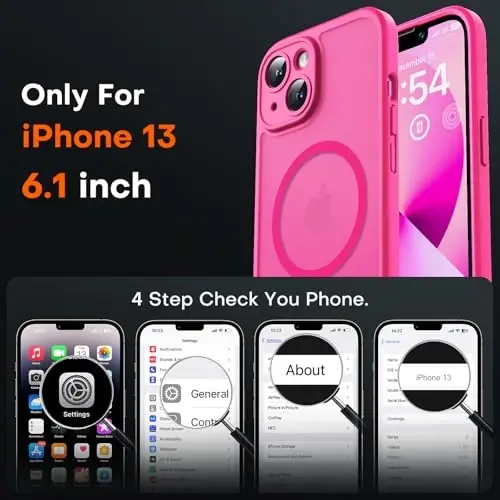 TOCOL Magnetic for iPhone 13 Case, Upgraded Full Camera Protection, Compatible with Magsafe, Drop Protection, Translucent Matte Back Bumper Phone Cover 6.1-Inch (Hot Pink) - TOCOL (1)