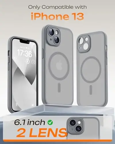 iPhone 13 Kılıf için TOCOL, Magsafe Şarj Cihazı ile Uyumlu, Tam Kamera Koruma, Düşme Koruması, iPhone 13 6.1 inç için Yarı Saydam Mat Telefon Kılıfı (Gri) - TOCOL (1)