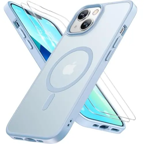 Miracase Magnetic for iPhone 13 Case 6.1 inch (Compatible with MagSafe)（with 2X Screen Protectors） Military-Grade Protection, Anti-Fingerprint Translucent Matte Phone Case Cover, Light Blue - 1