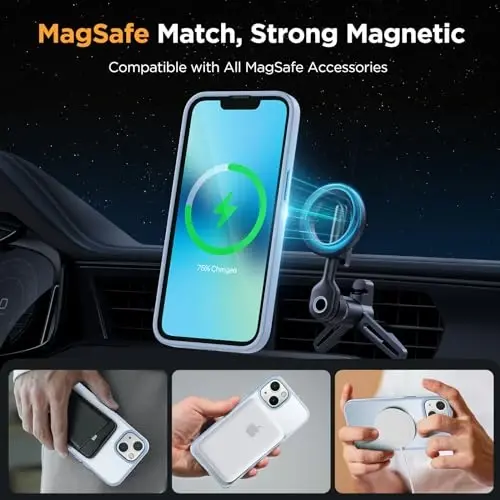 Miracase Magnetic for iPhone 13 Case 6.1 inch (Compatible with MagSafe)（with 2X Screen Protectors） Military-Grade Protection, Anti-Fingerprint Translucent Matte Phone Case Cover, Light Blue - 3