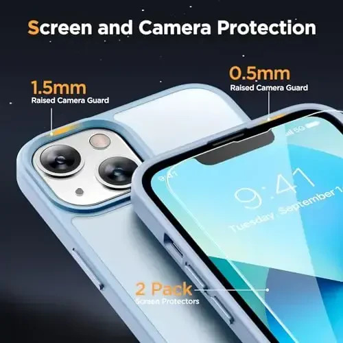Miracase Magnetic for iPhone 13 Case 6.1 inch (Compatible with MagSafe)（with 2X Screen Protectors） Military-Grade Protection, Anti-Fingerprint Translucent Matte Phone Case Cover, Light Blue - 5