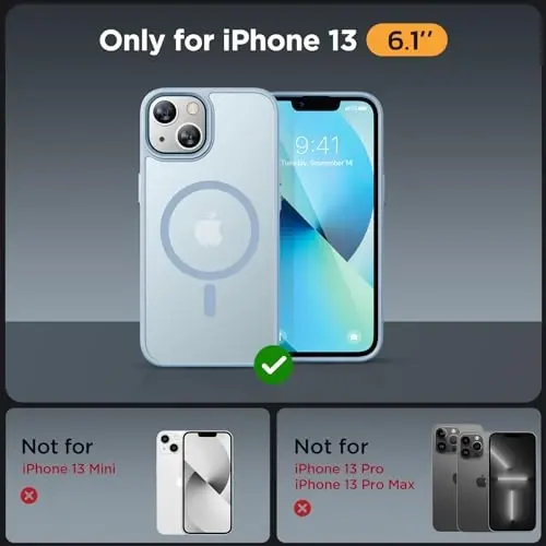 Miracase Magnetic for iPhone 13 Case 6.1 inch (Compatible with MagSafe)（with 2X Screen Protectors） Military-Grade Protection, Anti-Fingerprint Translucent Matte Phone Case Cover, Light Blue - MIRACASE (1)