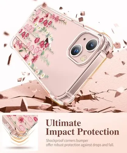 iPhone 13 Kılıfı GVIEWIN Çiçekli, Ekran Koruyucu ve Kamera Lens Koruyucu ile,[Sararmaz] Kadınlar için Yumuşak Darbeye Dayanıklı Şeffaf Telefon Koruyucu Kılıf, Çiçek Desenli Tasarım 6.1