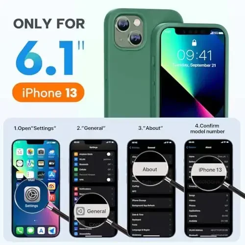 Miracase Designed for iPhone 13 Case, with Tempered Glass Screen Protector, [Soft Anti-Scratch Microfiber Lining], Shockproof Liquid Silicone Rubber Phone Case Cover for 13 6.1 inch, Acacia Green - 7