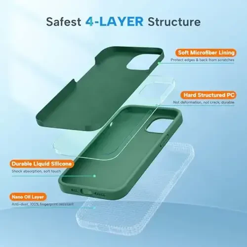 Miracase Designed for iPhone 13 Case, with Tempered Glass Screen Protector, [Soft Anti-Scratch Microfiber Lining], Shockproof Liquid Silicone Rubber Phone Case Cover for 13 6.1 inch, Acacia Green - MIRACASE (1)