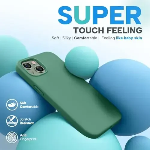 Miracase Designed for iPhone 13 Case, with Tempered Glass Screen Protector, [Soft Anti-Scratch Microfiber Lining], Shockproof Liquid Silicone Rubber Phone Case Cover for 13 6.1 inch, Acacia Green - 3