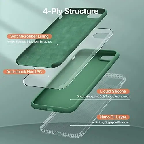 Miracase Designed for iPhone 13 Case, with Tempered Glass Screen Protector, [Soft Anti-Scratch Microfiber Lining], Shockproof Liquid Silicone Rubber Phone Case Cover for 13 6.1 inch, Acacia Green - 5